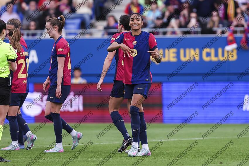 Salma Paralluelo of FC Barcelona celebrates a goal during the Spanish Women league, Liga F, football match played between FC Barcelona and Atletico de Madrid at Johan Cruyff Stadium on April 13, 2025 in Sant Joan Despi, Spain. (F) FC BARCELONE-(F) ATLETICO MADRID (6-0) 