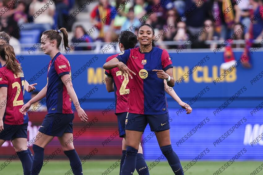 Salma Paralluelo of FC Barcelona celebrates a goal during the Spanish Women league, Liga F, football match played between FC Barcelona and Atletico de Madrid at Johan Cruyff Stadium on April 13, 2025 in Sant Joan Despi, Spain. (F) FC BARCELONE-(F) ATLETICO MADRID (6-0) 