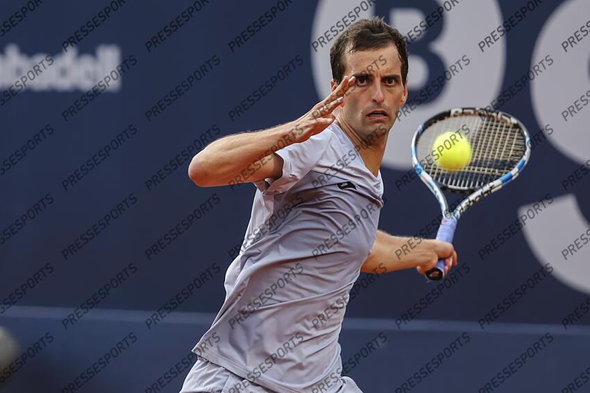 Albert Ramos-Vinolas of Spain in actions against Holge Rune of Denmark during the first round tennis match of the Barcelona Open Banc Sabadell - Conde Godo 2025 Day 1 at Real Club De Tenis Barcelona on April 14, 2025 in Barcelona, Spain. OPEN DE BARCELONE 