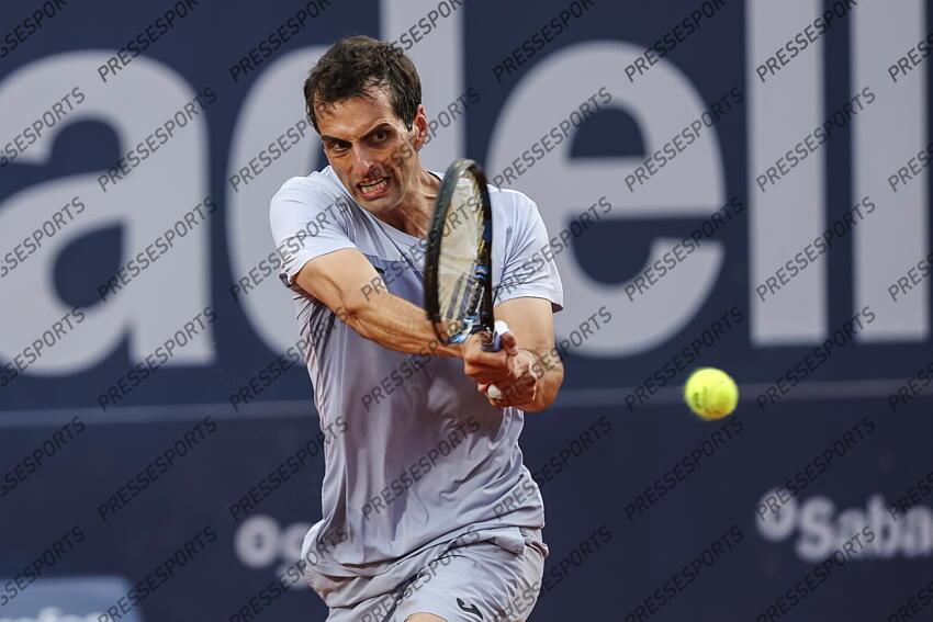 Albert Ramos-Vinolas of Spain in actions against Holge Rune of Denmark during the first round tennis match of the Barcelona Open Banc Sabadell - Conde Godo 2025 Day 1 at Real Club De Tenis Barcelona on April 14, 2025 in Barcelona, Spain. OPEN DE BARCELONE 