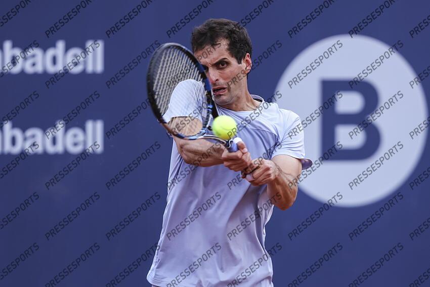 Albert Ramos-Vinolas of Spain in actions against Holge Rune of Denmark during the first round tennis match of the Barcelona Open Banc Sabadell - Conde Godo 2025 Day 1 at Real Club De Tenis Barcelona on April 14, 2025 in Barcelona, Spain. OPEN DE BARCELONE 