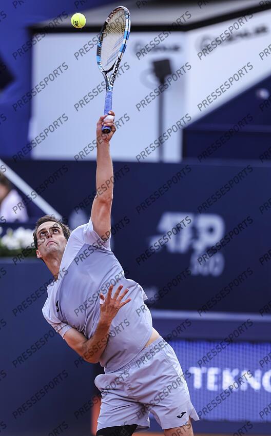 Albert Ramos-Vinolas of Spain in actions against Holge Rune of Denmark during the first round tennis match of the Barcelona Open Banc Sabadell - Conde Godo 2025 Day 1 at Real Club De Tenis Barcelona on April 14, 2025 in Barcelona, Spain. OPEN DE BARCELONE 