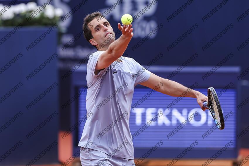 Albert Ramos-Vinolas of Spain in actions against Holge Rune of Denmark during the first round tennis match of the Barcelona Open Banc Sabadell - Conde Godo 2025 Day 1 at Real Club De Tenis Barcelona on April 14, 2025 in Barcelona, Spain. OPEN DE BARCELONE 