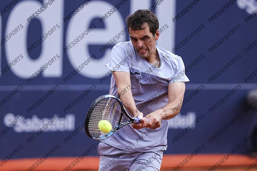 Albert Ramos-Vinolas of Spain in actions against Holge Rune of Denmark during the first round tennis match of the Barcelona Open Banc Sabadell - Conde Godo 2025 Day 1 at Real Club De Tenis Barcelona on April 14, 2025 in Barcelona, Spain. OPEN DE BARCELONE 