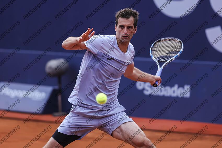 Albert Ramos-Vinolas of Spain in actions against Holge Rune of Denmark during the first round tennis match of the Barcelona Open Banc Sabadell - Conde Godo 2025 Day 1 at Real Club De Tenis Barcelona on April 14, 2025 in Barcelona, Spain. OPEN DE BARCELONE 