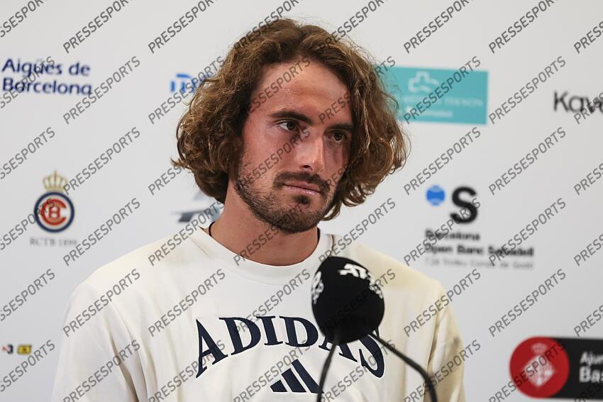Stefanos Tsitsipas of Greece attends his press conference during the of the Barcelona Open Banc Sabadell - Conde Godo 2025 Day 1 at Real Club De Tenis Barcelona on April 14, 2025 in Barcelona, Spain. OPEN DE BARCELONE 