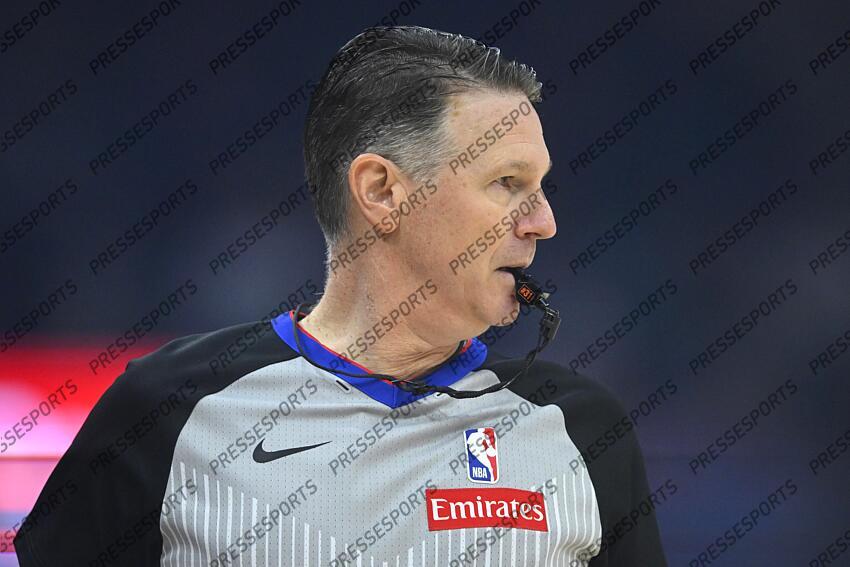 Apr 13, 2025; Cleveland, Ohio, USA; NBA referee Pat Fraher (26) runs on the court in the first quarter of a game between the Cleveland Cavaliers and the Indiana Pacers at Rocket Arena. Mandatory Credit: David Richard-Imagn Images NBA: Indiana Pacers at Cleveland Cavaliers 