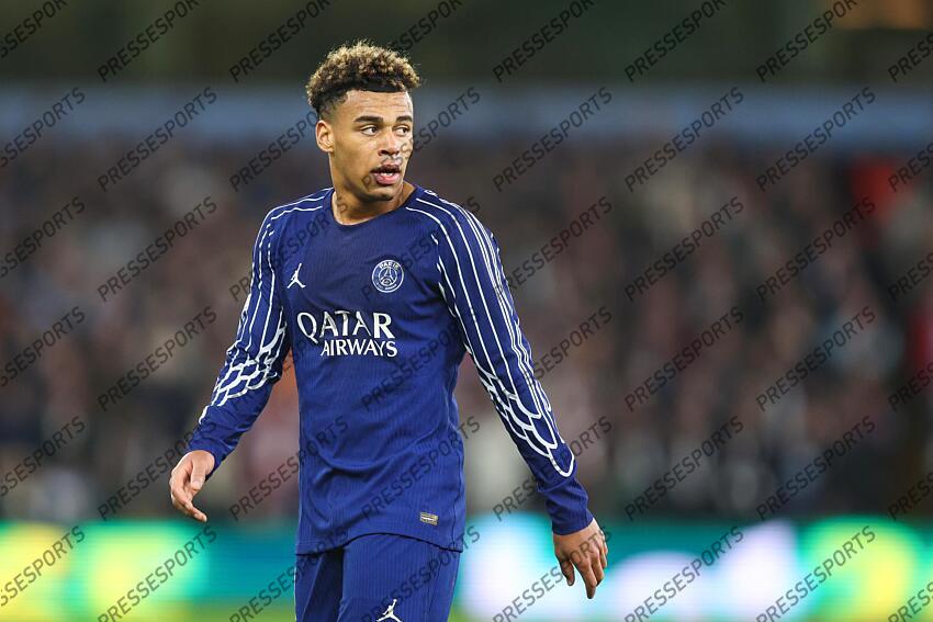 15 April 2025, Aston - Champions League Football, Quarter-Final, Second Leg - Aston Villa v Paris Saint-Germain - Desire Doue of PSG - Photo: Charlotte Wilson / Offside. ASTON VILLA-PSG (3-2) 