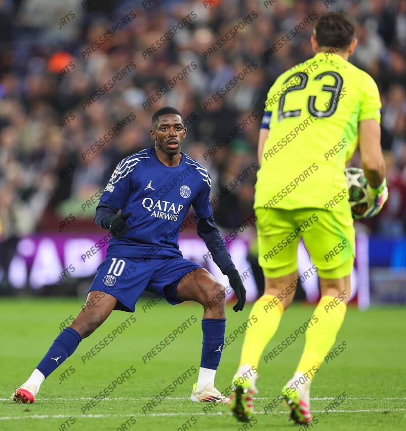 15 April 2025, Aston - Champions League Football, Quarter-Final, Second Leg - Aston Villa v Paris Saint-Germain - Ousmane Dembele of PSG - Photo: Charlotte Wilson / Offside. ASTON VILLA-PSG (3-2) 