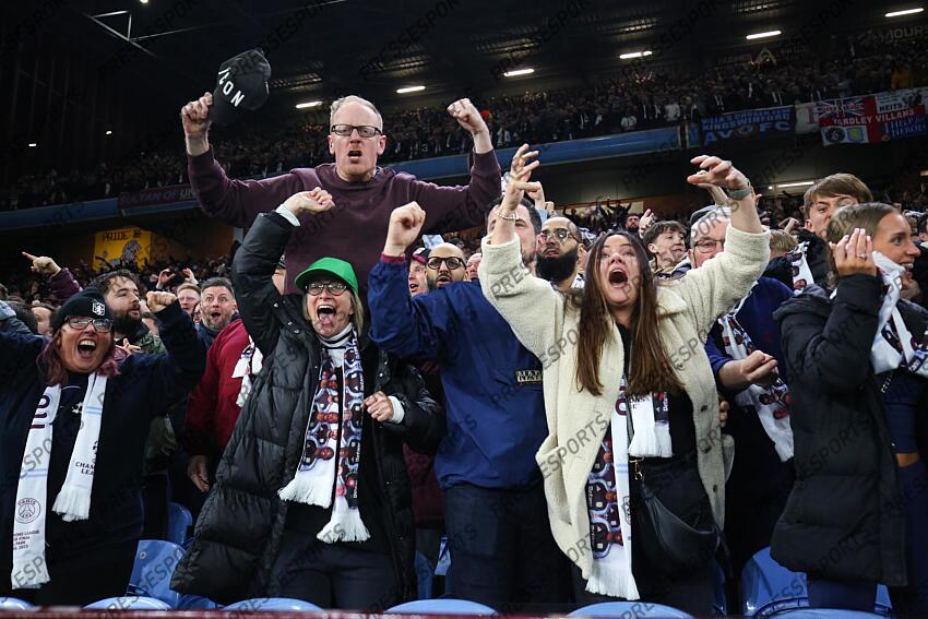 15 April 2025, Aston - Champions League Football, Quarter-Final, Second Leg - Aston Villa v Paris Saint-Germain - Aston Villa fans celebrate - Photo: Charlotte Wilson / Offside. ASTON VILLA-PSG (3-2) 
