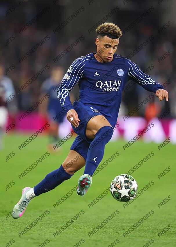 15 April 2025, Aston - Champions League Football, Quarter-Final, Second Leg - Aston Villa v Paris Saint-Germain - Desire Doue of PSG - Photo: Charlotte Wilson / Offside. ASTON VILLA-PSG (3-2) 