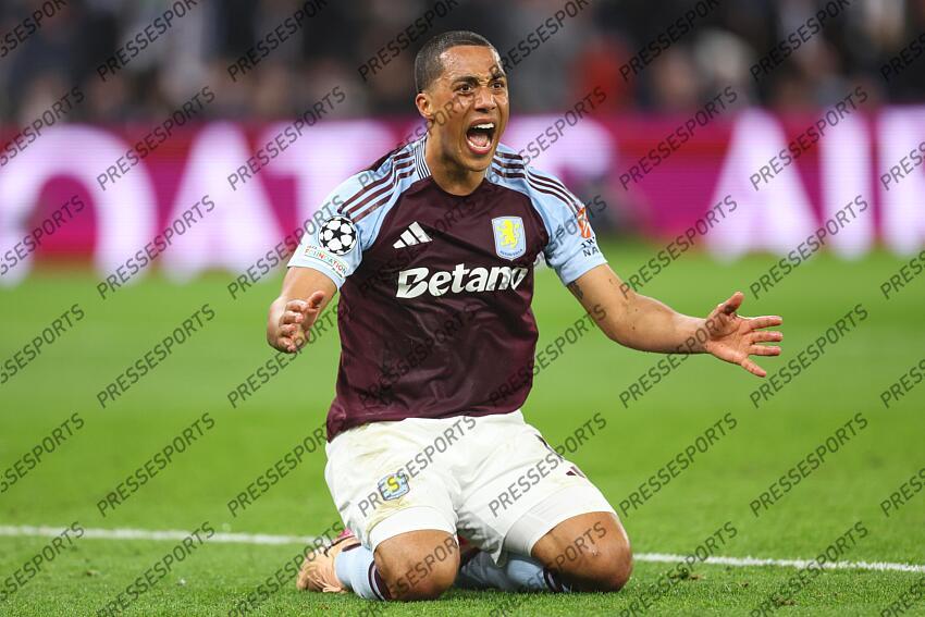 15 April 2025, Aston - Champions League Football, Quarter-Final, Second Leg - Aston Villa v Paris Saint-Germain - Youri Tielemans of Aston Villa reacts - Photo: Charlotte Wilson / Offside. ASTON VILLA-PSG (3-2) 
