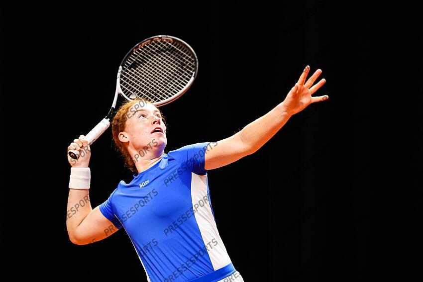 14.04.2025, Porsche Arena, Stuttgart, GER, WTA Tour, Stuttgart Porsche Grand Prix, im Bild Im Bild Ella Seidel GER, Doppel, Jelena Ostapenko LAT, Dayana Yastremska UKR, vs, Nastasja Schunk GER, Ella Seidel GER // during the Stuttgart Porsche Grand Prix Tournamen of the WTA Tour at the Porsche Arena in Stuttgart, Germany on 2025/04/14. EXPA Pictures © 2025, PhotoCredit: EXPA/ Eibner-Pressefoto/ Roger Buerke ATTENTION - OUT of GER PORSCHE TENNIS GRAND PRIX 
