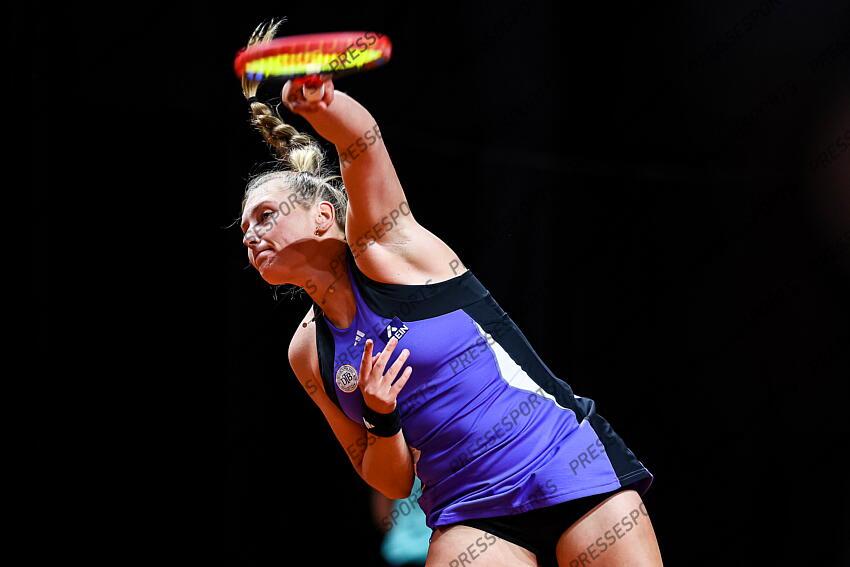 14.04.2025, Porsche Arena, Stuttgart, GER, WTA Tour, Stuttgart Porsche Grand Prix, im Bild Im Bild Nastasja Schunk, Doppel, Jelena Ostapenko LAT, Dayana Yastremska UKR, vs, Nastasja Schunk GER, Ella Seidel GER // during the Stuttgart Porsche Grand Prix Tournamen of the WTA Tour at the Porsche Arena in Stuttgart, Germany on 2025/04/14. EXPA Pictures © 2025, PhotoCredit: EXPA/ Eibner-Pressefoto/ Roger Buerke ATTENTION - OUT of GER PORSCHE TENNIS GRAND PRIX 