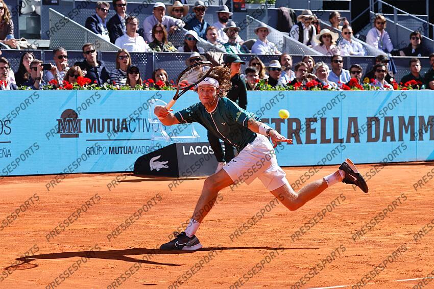 Andrey Rublev (RUS), MAY 3, 2024 - Tennis : Andrey Rublev during singles Semi finals match against Taylor Fritz on the ATP tour Masters 1000 "Mutua Madrid Open tennis tournament" at the Caja Magica in Madrid, Spain. (Photo by Mutsu Kawamori/AFLO) MUTUA MADRID OPEN 