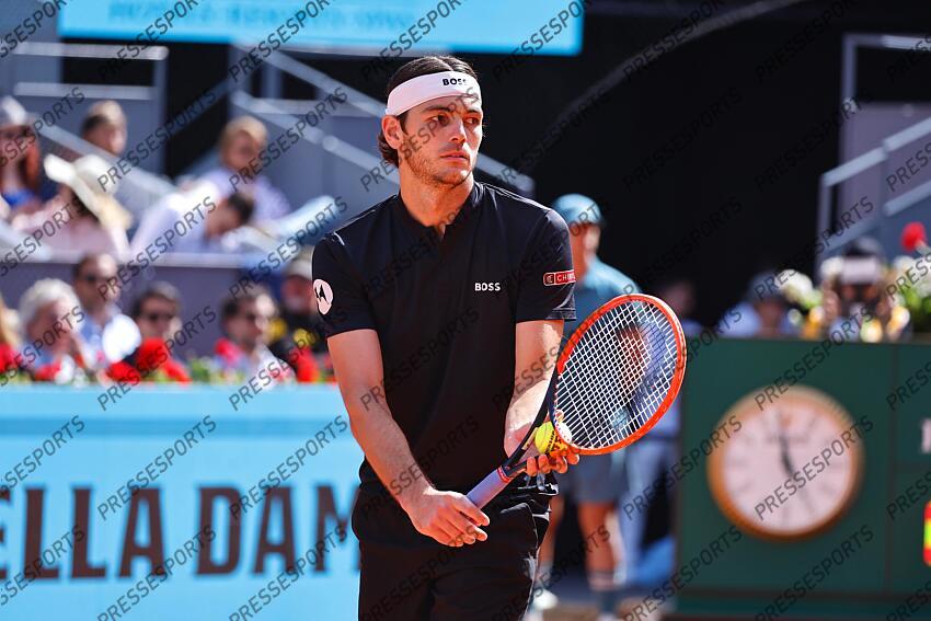 Taylor Fritz (USA), MAY 3, 2024 - Tennis : Taylor Fritz during singles Semi finals match against Andrey Rublev on the ATP tour Masters 1000 "Mutua Madrid Open tennis tournament" at the Caja Magica in Madrid, Spain. (Photo by Mutsu Kawamori/AFLO) MUTUA MADRID OPEN 
