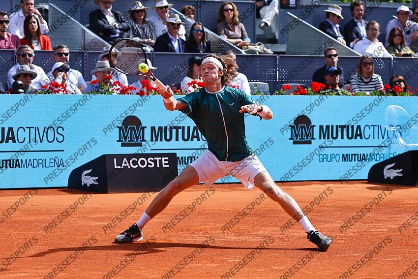 Andrey Rublev (RUS), MAY 3, 2024 - Tennis : Andrey Rublev during singles Semi finals match against Taylor Fritz on the ATP tour Masters 1000 "Mutua Madrid Open tennis tournament" at the Caja Magica in Madrid, Spain. (Photo by Mutsu Kawamori/AFLO) MUTUA MADRID OPEN 