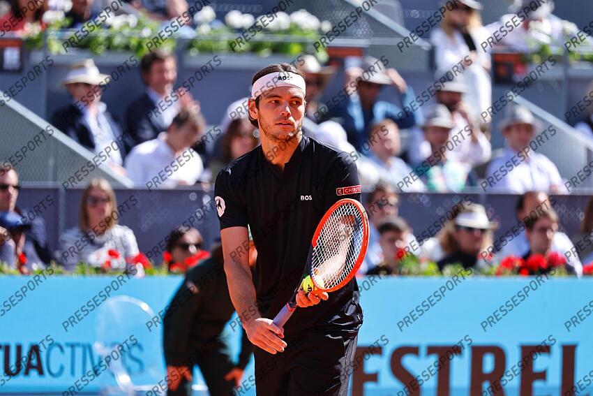 Taylor Fritz (USA), MAY 3, 2024 - Tennis : Taylor Fritz during singles Semi finals match against Andrey Rublev on the ATP tour Masters 1000 "Mutua Madrid Open tennis tournament" at the Caja Magica in Madrid, Spain. (Photo by Mutsu Kawamori/AFLO) MUTUA MADRID OPEN 
