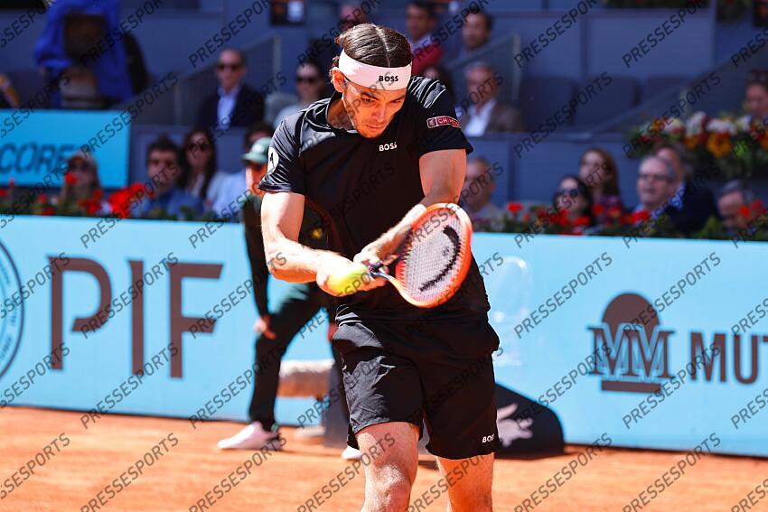 Taylor Fritz (USA), MAY 3, 2024 - Tennis : Taylor Fritz during singles Semi finals match against Andrey Rublev on the ATP tour Masters 1000 "Mutua Madrid Open tennis tournament" at the Caja Magica in Madrid, Spain. (Photo by Mutsu Kawamori/AFLO) MUTUA MADRID OPEN 