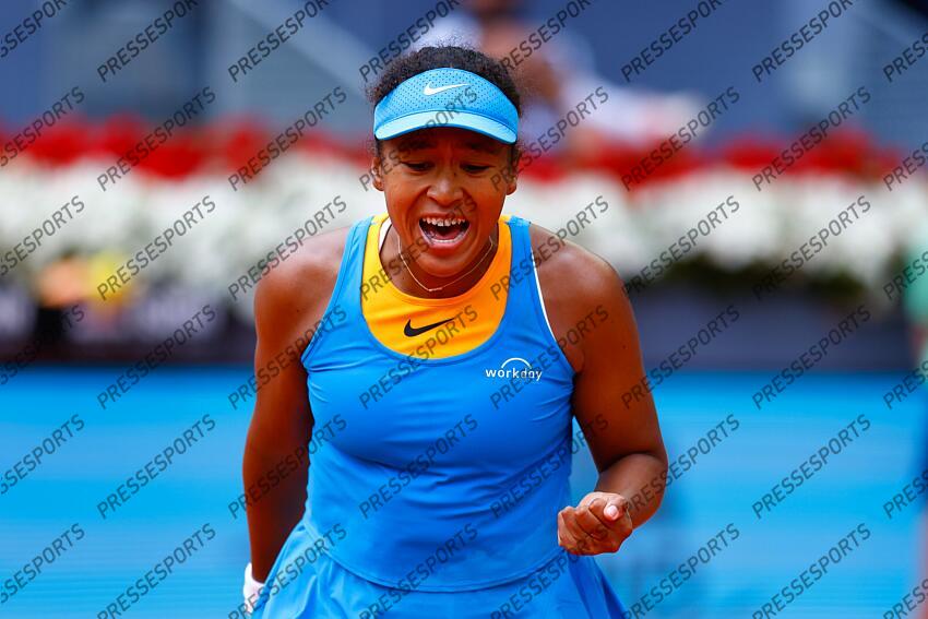 Naomi Osaka of Japan celebrates a point against Lucia Bronzetti of Italy during the Mutua Madrid Open 2025, ATP Masters 1000 and WTA 1000, tennis tournament celebrated at Caja Magica on April 22, 2025 in Madrid, Spain. OPEN DE MADRID 