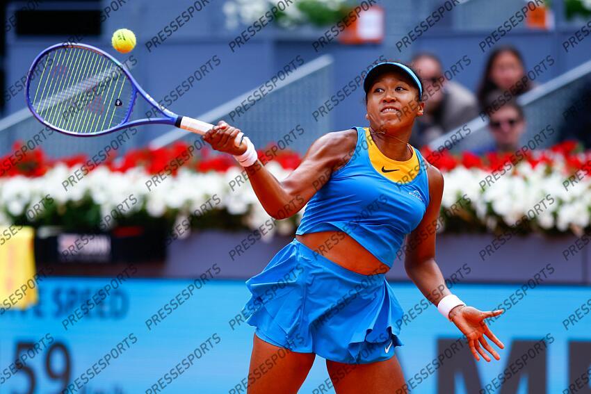 Naomi Osaka of Japan in action against Lucia Bronzetti of Italy during the Mutua Madrid Open 2025, ATP Masters 1000 and WTA 1000, tennis tournament celebrated at Caja Magica on April 22, 2025 in Madrid, Spain. OPEN DE MADRID 