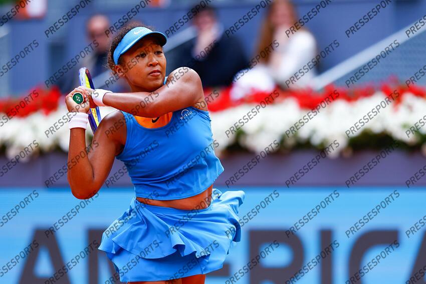 Naomi Osaka of Japan in action against Lucia Bronzetti of Italy during the Mutua Madrid Open 2025, ATP Masters 1000 and WTA 1000, tennis tournament celebrated at Caja Magica on April 22, 2025 in Madrid, Spain. OPEN DE MADRID 