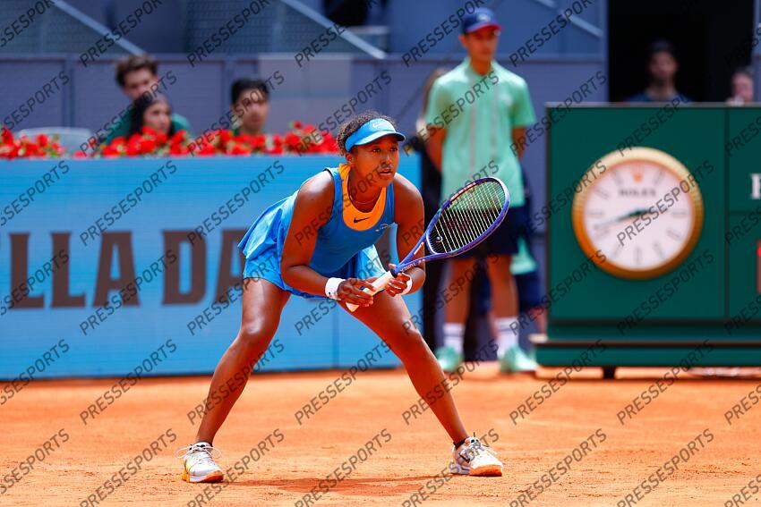 Naomi Osaka of Japan in action against Lucia Bronzetti of Italy during the Mutua Madrid Open 2025, ATP Masters 1000 and WTA 1000, tennis tournament celebrated at Caja Magica on April 22, 2025 in Madrid, Spain. OPEN DE MADRID 