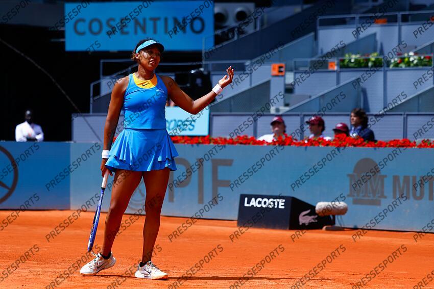 Naomi Osaka of Japan reacts against Lucia Bronzetti of Italy during the Mutua Madrid Open 2025, ATP Masters 1000 and WTA 1000, tennis tournament celebrated at Caja Magica on April 22, 2025 in Madrid, Spain. OPEN DE MADRID 