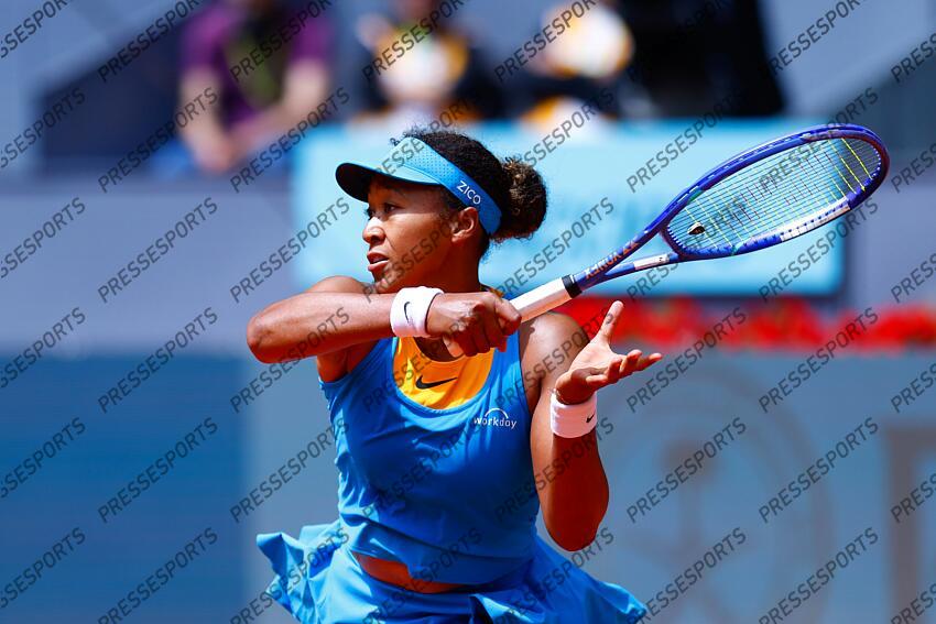 Naomi Osaka of Japan in action against Lucia Bronzetti of Italy during the Mutua Madrid Open 2025, ATP Masters 1000 and WTA 1000, tennis tournament celebrated at Caja Magica on April 22, 2025 in Madrid, Spain. OPEN DE MADRID 