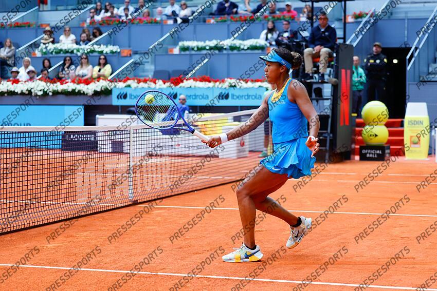 Naomi Osaka of Japan in action against Lucia Bronzetti of Italy during the Mutua Madrid Open 2025, ATP Masters 1000 and WTA 1000, tennis tournament celebrated at Caja Magica on April 22, 2025 in Madrid, Spain. OPEN DE MADRID 