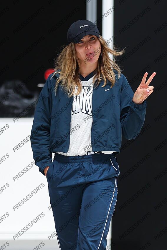Paula Badosa of Spain gestures during the Media Day during the Mutua Madrid Open 2025, ATP Masters 1000 and WTA 1000, tennis tournament celebrated at Caja Magica on April 22, 2025 in Madrid, Spain. OPEN DE MADRID 