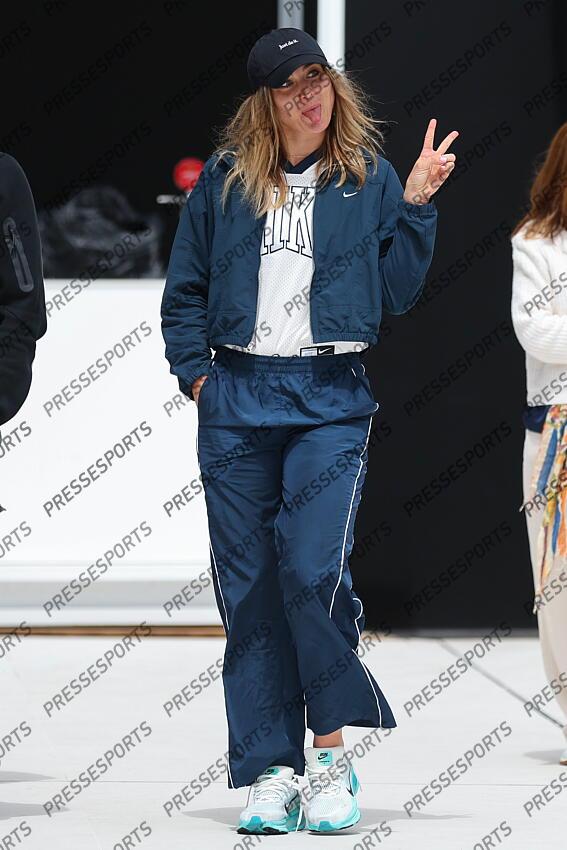 Paula Badosa of Spain gestures during the Media Day during the Mutua Madrid Open 2025, ATP Masters 1000 and WTA 1000, tennis tournament celebrated at Caja Magica on April 22, 2025 in Madrid, Spain. OPEN DE MADRID 