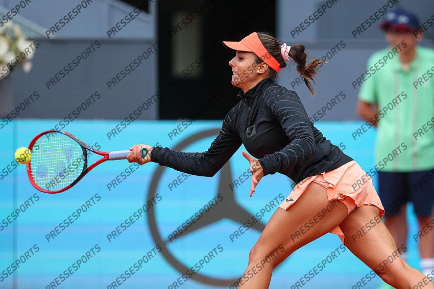 Viktoriya Tomova of Bulgaria in action against Alexandra Eala of Philippines during the Mutua Madrid Open 2025, ATP Masters 1000 and WTA 1000, tennis tournament celebrated at Caja Magica on April 22, 2025 in Madrid, Spain. OPEN DE MADRID 