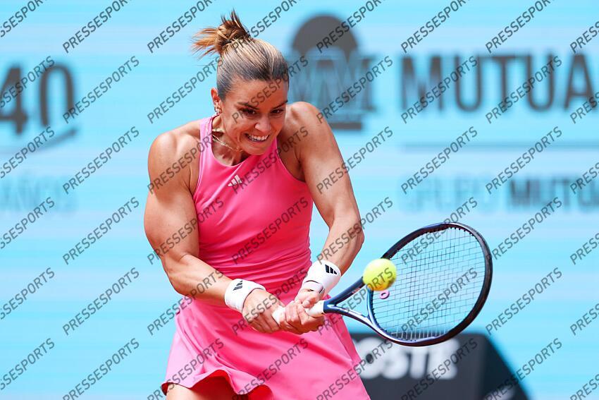 Maria Sakkari of Greece in action against Elina Svitolina of Ukraine during the Mutua Madrid Open 2025, ATP Masters 1000 and WTA 1000 tennis tournament, celebrated at Caja Magica on April 29, 2025 in Madrid, Spain. Mutua Madrid Open 2025 - Day 9 
