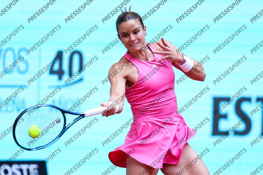 Maria Sakkari of Greece in action against Elina Svitolina of Ukraine during the Mutua Madrid Open 2025, ATP Masters 1000 and WTA 1000 tennis tournament, celebrated at Caja Magica on April 29, 2025 in Madrid, Spain. Mutua Madrid Open 2025 - Day 9 
