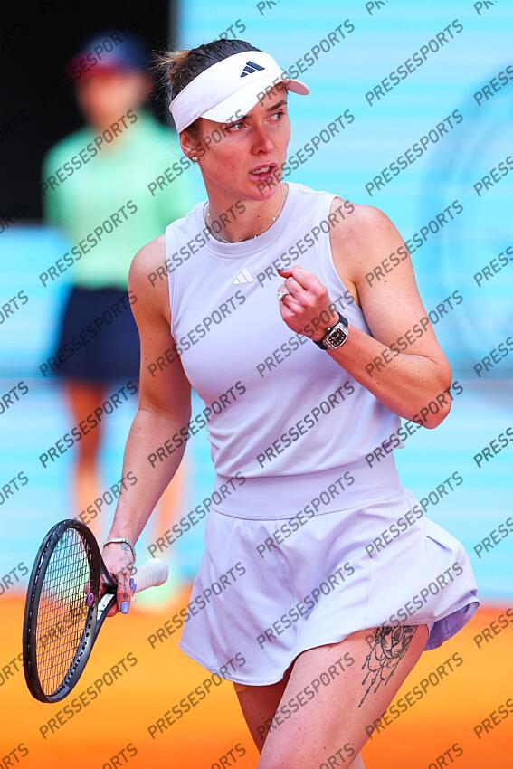 Elina Svitolina of Ukraine celebrates a point against Maria Sakkari of Greece during the Mutua Madrid Open 2025, ATP Masters 1000 and WTA 1000 tennis tournament, celebrated at Caja Magica on April 29, 2025 in Madrid, Spain. Mutua Madrid Open 2025 - Day 9 