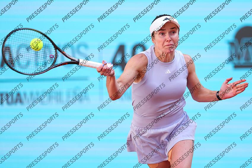 Elina Svitolina of Ukraine in action against Maria Sakkari of Greece during the Mutua Madrid Open 2025, ATP Masters 1000 and WTA 1000 tennis tournament, celebrated at Caja Magica on April 29, 2025 in Madrid, Spain. Mutua Madrid Open 2025 - Day 9 