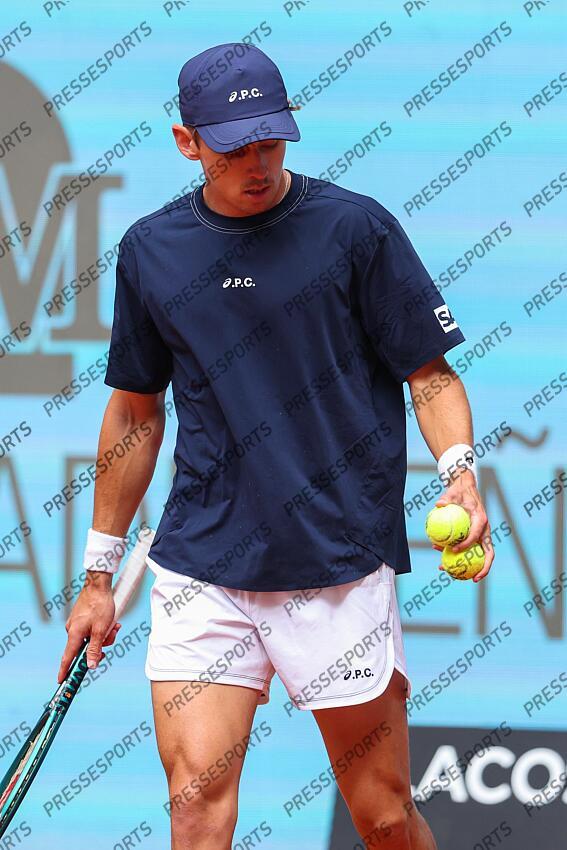 Alex de Minaur of Australia gestures against Denis Shapovalov of Canada during the Mutua Madrid Open 2025, ATP Masters 1000 and WTA 1000 tennis tournament, celebrated at Caja Magica on April 29, 2025 in Madrid, Spain. Mutua Madrid Open 2025 - Day 9 