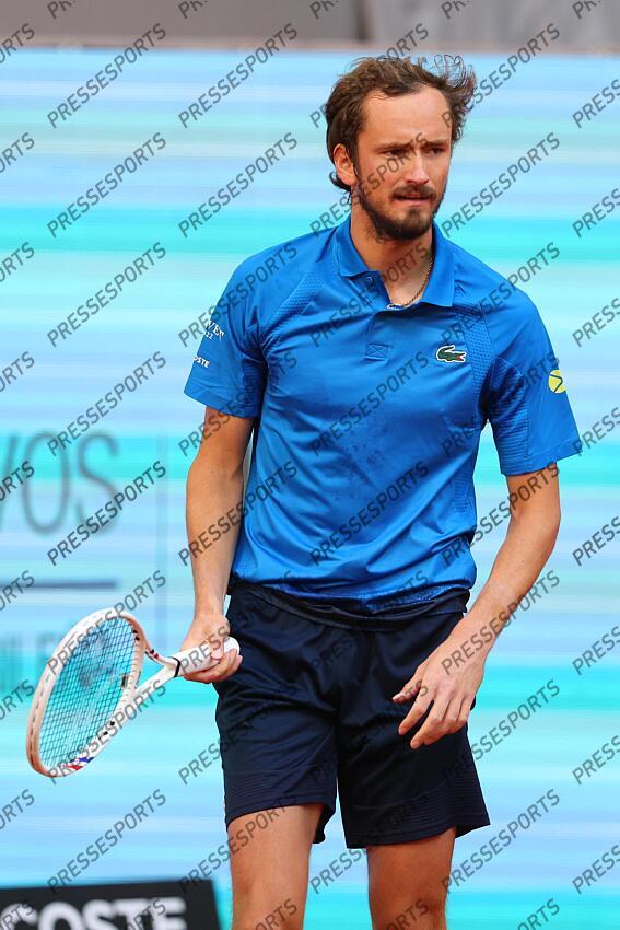 Daniil Medvedev of Rusia gestures against Brandon Nakashima of USA during the Mutua Madrid Open 2025, ATP Masters 1000 and WTA 1000 tennis tournament, celebrated at Caja Magica on April 29, 2025 in Madrid, Spain. Mutua Madrid Open 2025 - Day 9 