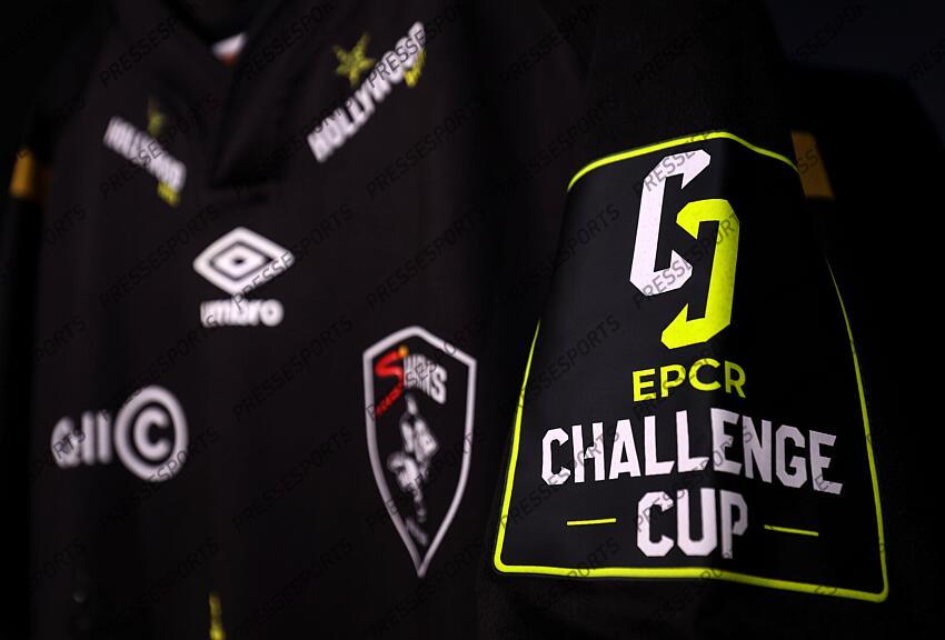 European Rugby Challenge Cup Final, Tottenham Hotspur Stadium, London, England 24/5/2024 Gloucester Rugby vs Hollywoodbets Sharks A view of a European Rugby Challenge Cup branded sleeve patch on a Hollywoodbets Sharks jersey ahead of the game Mandatory Credit ©INPHO/Dan Sheridan GLOUCESTER-SHARKS (22-36) 