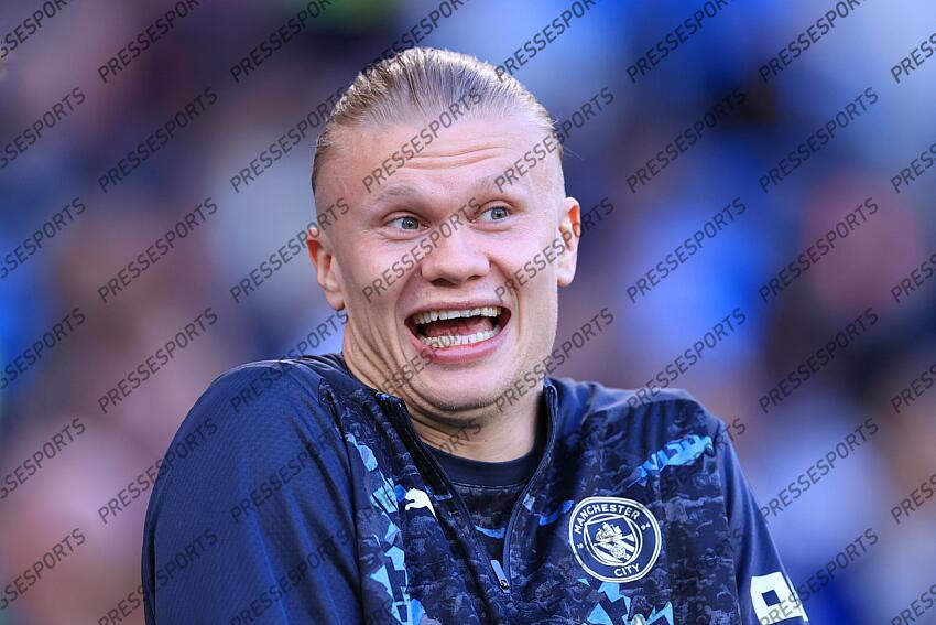 2nd May 2025 - Premier League - Manchester City v Wolverhampton Wanderers - Erling Haaland of Manchester City laughs and smiles - Photo: Simon Stacpoole / Offside. MANCHESTER CITY-WOLVERHAMPTON WANDERERS (1-0) 