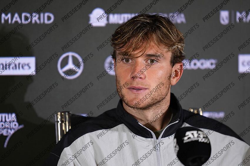 Jack Draper of Great Britain attends his press conference after losing against Casper Ruud of Norway during the Men Singles Final of Mutua Madrid Open 2025 - ATP Masters 1000 celebrated at Caja Magica on May 04, 2025 in Madrid, Spain. FINALE DRAPER/RUUD 