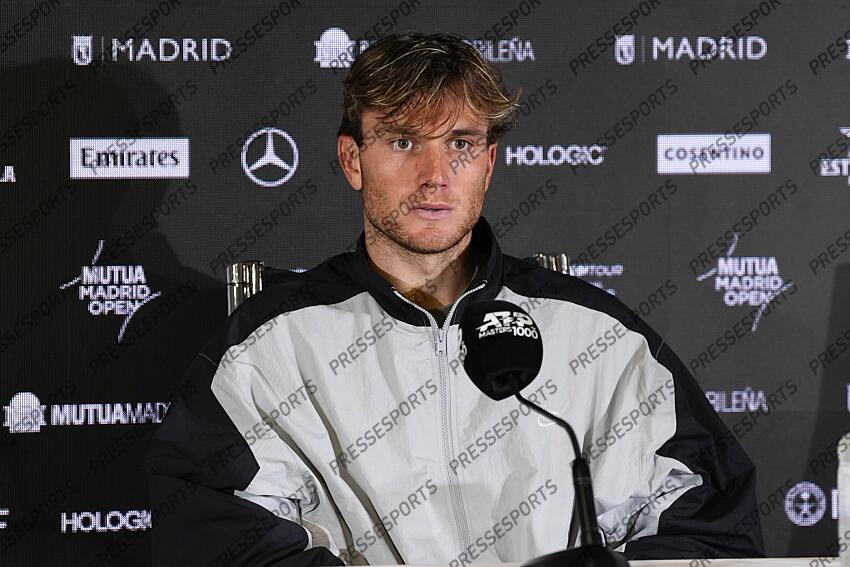Jack Draper of Great Britain attends his press conference after losing against Casper Ruud of Norway during the Men Singles Final of Mutua Madrid Open 2025 - ATP Masters 1000 celebrated at Caja Magica on May 04, 2025 in Madrid, Spain. FINALE DRAPER/RUUD 