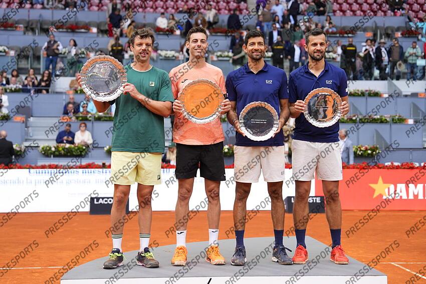Horacio Zeballos of Argentina and Marcel Granollers of Spain (winners) pose for photo with Marcelo Arevalo of El Salvador and Mate Pavic of Croatia (second place) during the Men Double’s Final of Mutua Madrid Open 2025 - ATP Masters 1000 celebrated at Caja Magica on May 03, 2025 in Madrid, Spain. FINALE MUTUA MADRID OPEN 
