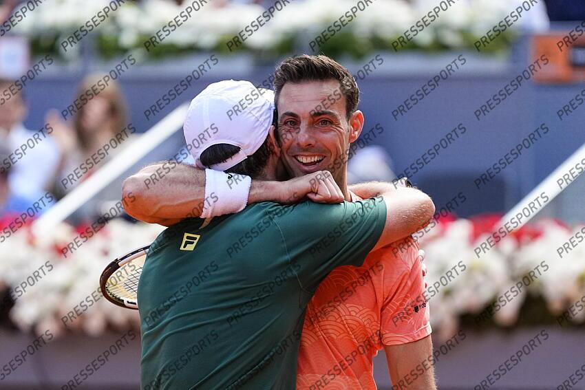 Horacio Zeballos of Argentina and Marcel Granollers of Spain celebrate after winning the doubles against Marcelo Arevalo of El Salvador and Mate Pavic of Croatia during the Men Double’s Final of Mutua Madrid Open 2025 - ATP Masters 1000 celebrated at Caja Magica on May 03, 2025 in Madrid, Spain. FINALE MUTUA MADRID OPEN 