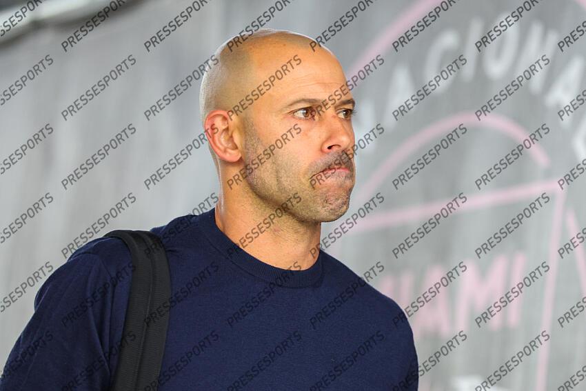 May 3, 2025; Fort Lauderdale, Florida, USA; Inter Miami CF head coach Javier Mascherano arrives for a match against the New York Red Bulls at Chase Stadium. Mandatory Credit: Nathan Ray Seebeck-Imagn Images MLS: New York Red Bulls at Inter Miami CF 