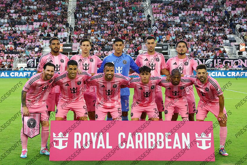 May 3, 2025; Fort Lauderdale, Florida, USA; Inter Miami CF starting eleven before a match against the New York Red Bulls at Chase Stadium. Mandatory Credit: Nathan Ray Seebeck-Imagn Images MLS: New York Red Bulls at Inter Miami CF 