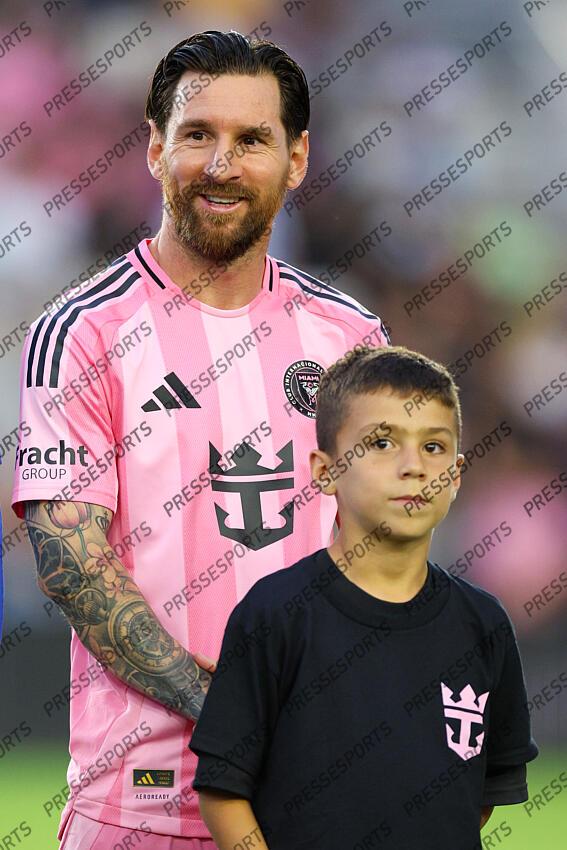 May 3, 2025; Fort Lauderdale, Florida, USA; Inter Miami CF forward Lionel Messi (10) looks on before a match against the New York Red Bulls at Chase Stadium. Mandatory Credit: Nathan Ray Seebeck-Imagn Images MLS: New York Red Bulls at Inter Miami CF 