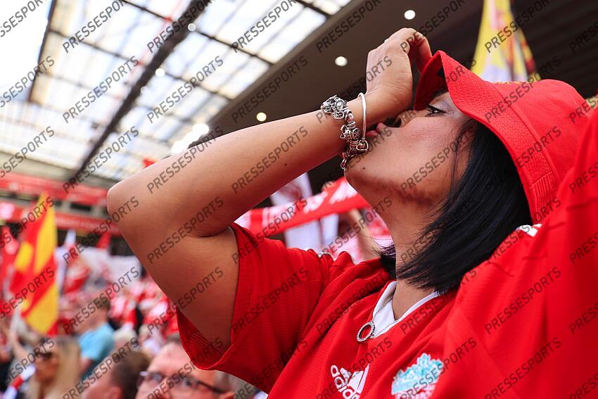 11th May 2025 - Premier League - Liverpool v Arsenal - A Liverpool fan kisses her bracelet - Photo: Simon Stacpoole / Offside. LIVERPOOL FC-ARSENAL (2-2) 