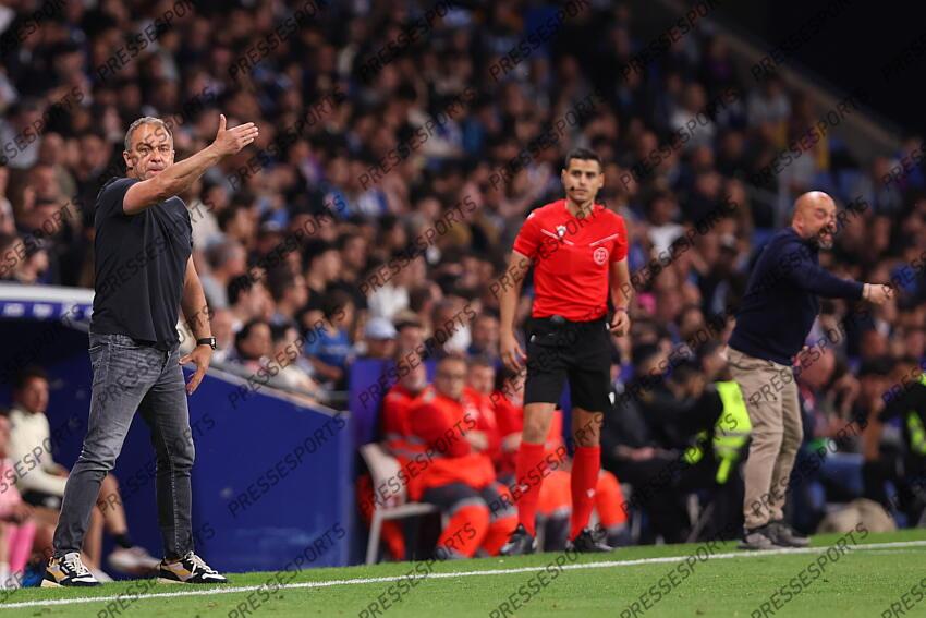 Hansi Flick, head coach of FC Barcelona, reacts during the Spanish league, La Liga EA Sports, football match played between RCD Espanyol and FC Barcelona at RCDE Stadium on May 15, 2025 in Cornella, Barcelona, Spain. ESPANYOL BARCELONE-FC BARCELONE (0-2) 